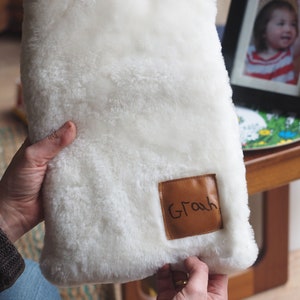 Handmade sheepskin hot water bottle cover for grandparents, child&#39;s writing grandparent gift, sheepskin gift, valentines  hotwater bottle