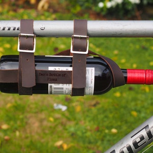 Personalized Leather Wine Bottle Carrier for Cyclists Cycling