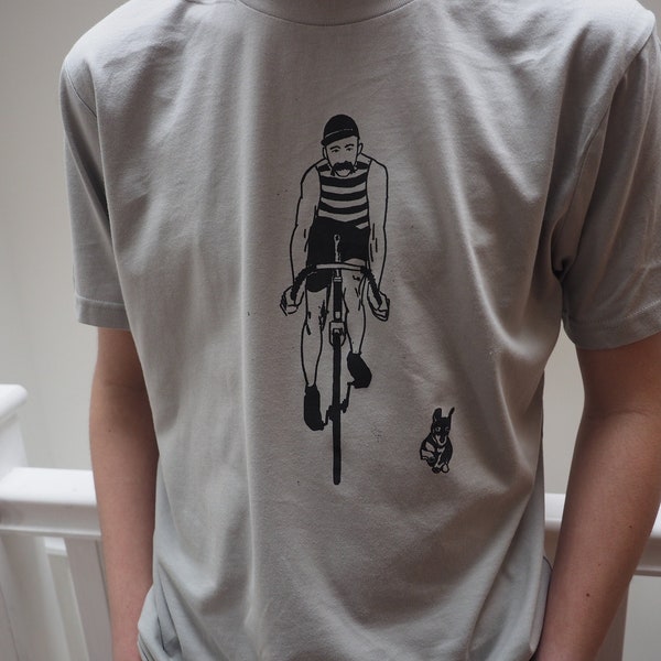 Cyclist and Dachshund T shirt, Cycling gift, Cyclist T shirt, Man with Moustache, Vintage Cycling, bike gift, bicycle gift, man gift,