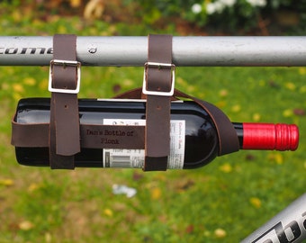 Porte-bouteille de vin en cuir personnalisé pour cyclistes, cadeau vélo, cadeau vélo Noël, cadeau vin, anniversaire cuir, fête des pères