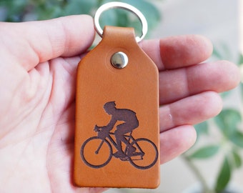 Bike personalised message leather key ring, bicycle gift, bike leather gift, key chain, cycling gift, Cyclist key fob, father's day gift