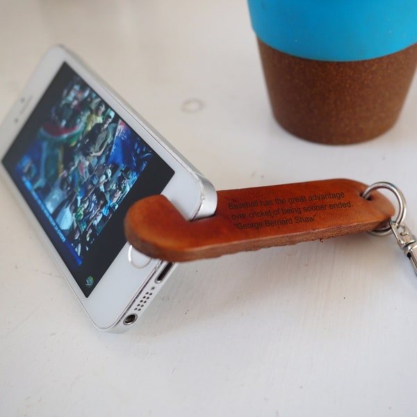 Personalized leather phone stand key chain, phone stand key fob, key ring, leather gift, gift for him, Christmas phone accessory gift