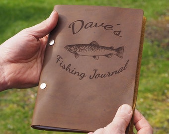 Personalized refillable A5 leather fishing journal, fishing gift , gift for him, fishing journal, personalized fishing gift, Father's day