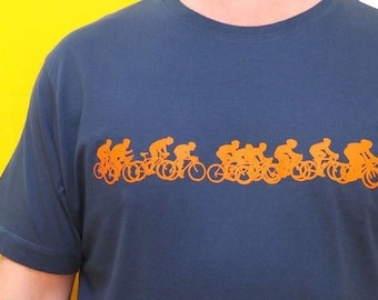Bike race T shirt in blue and orange, gift for him, bike gift, cycling gift, cycling gift, bicycle gift, Father's day cycling gift