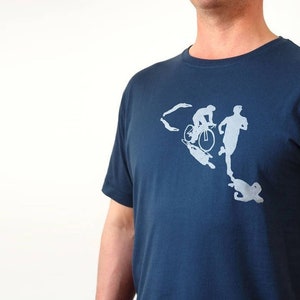 Triathlon men's T shirt in blue, triathlon gift, triathlon tshirt, triathlon gift, triathlete gift, father's day image 1