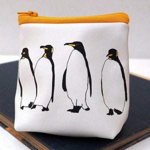 Pinguin Print Geldbeutel aus weichem Leder, Pinguin Geschenk, Münzbeutel, Ledergeschenk,