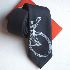 White Bike Print Wool Necktie - Cycling Gift