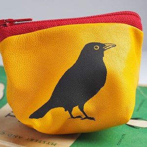 Small Blackbird Purse, handmade from a soft yellow leather, leather gift, gift for her, coin pouch, coin wallet, mom gift, grandma gift image 1
