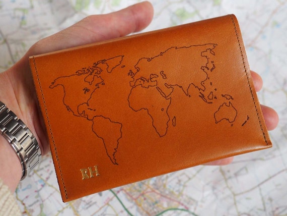 World map Cover Personalized Real Leather Passport Holder Custom name initials handmade 