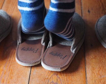 Children's personalized handmade felt slippers, cosy slippers, kids slippers, custom kids slippers,