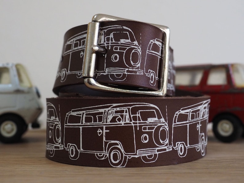 camper van gift campervan vw campervan camper van camping gift leather belt with VW campervan print campervan gifts leather belt men