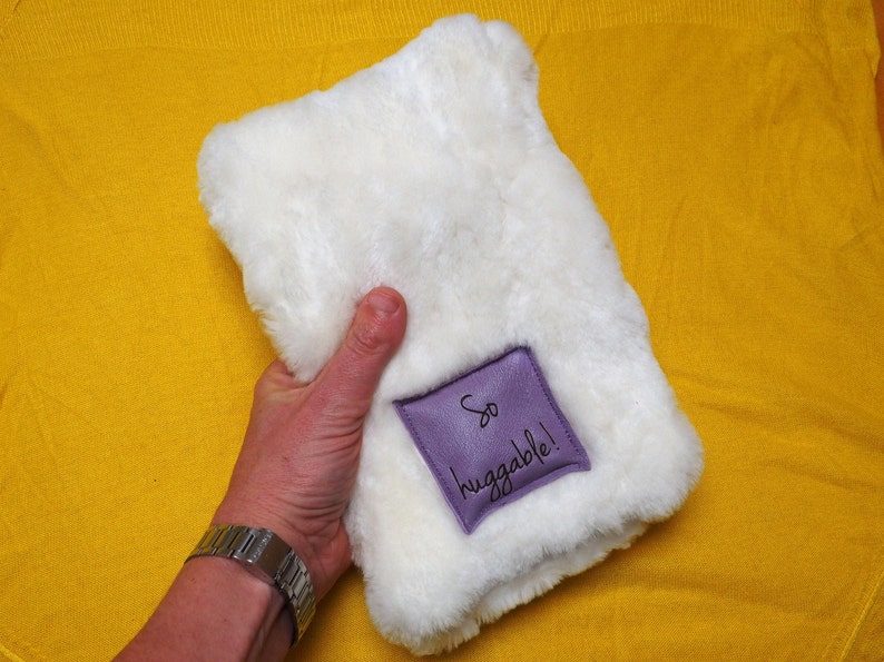 Handmade sheepskin micro hot water bottle cover with your message 500ml,gift for her, mom gift, grandma gift, christmas hotwater bottle gift image 2