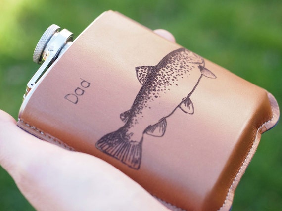 Fishing Personalized Leather Hip Flask, Fishing Gift, Gift for Him