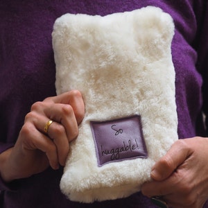 Handmade sheepskin micro hot water bottle cover with your message 500ml,gift for her, mom gift, grandma gift, christmas hotwater bottle gift image 1