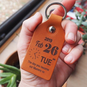 Personalized Leather Key Fob - New Mum Gift - Custom Date Engraved