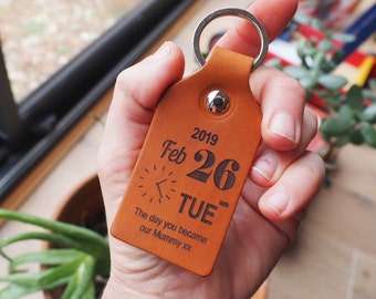 When I became a Mum personalised leather key fob, gift for her, mother's day gift, mother's day key chain,