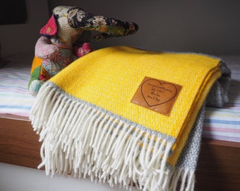 Newborn gift of a personalized pure wool throw, nursery gift, new family gift