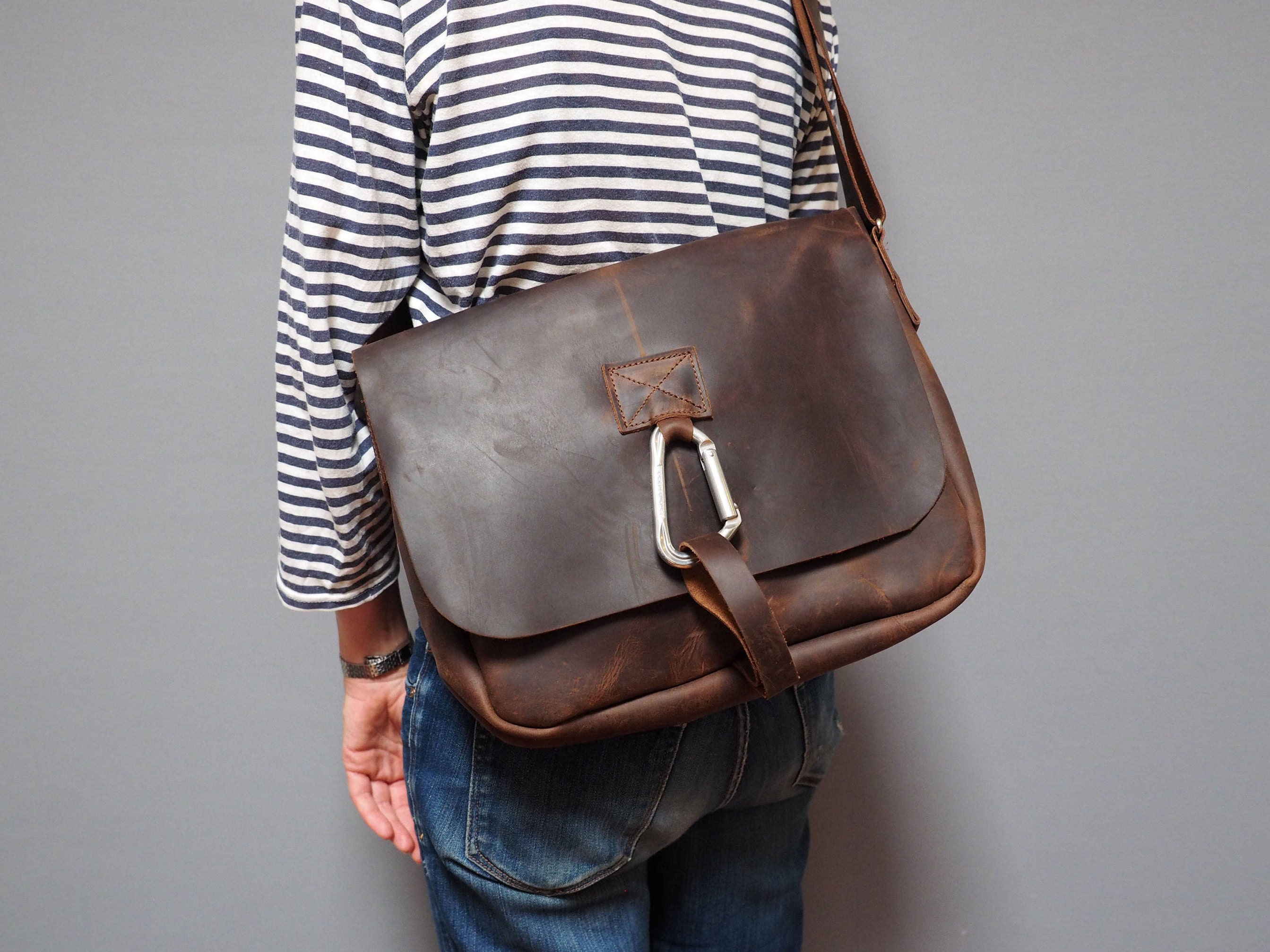 Mens Leather Bag Carabiner Satchel Bag | Etsy UK