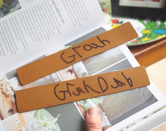 Personalised handmade leather grandparent book mark, your handwriting gift, child's message gift, special handwriting