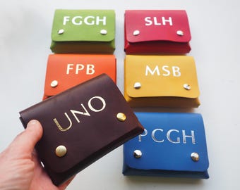 UNO card game leather carry case, Personalized leather card game case, Your initials coloured leather