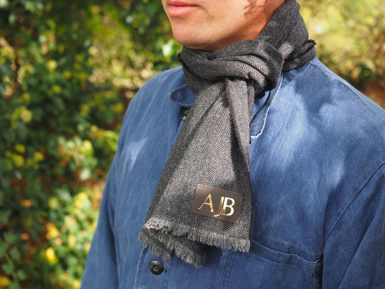 Monogrammed mens scarf with gold foiled initials on leather Etsy