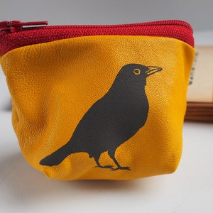 Small Blackbird Purse, handmade from a soft yellow leather, leather gift, gift for her, coin pouch, coin wallet, mom gift, grandma gift image 4