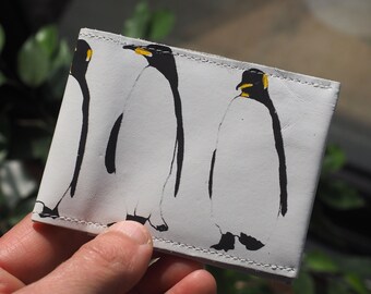 Penguin Card Holder: Soft White Leather Credit Card Wallet