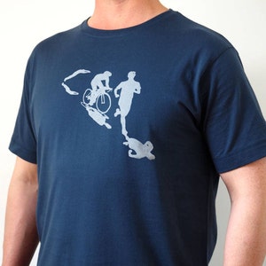 Triathlon men's T shirt in blue, triathlon gift, triathlon tshirt, triathlon gift, triathlete gift, father's day image 2