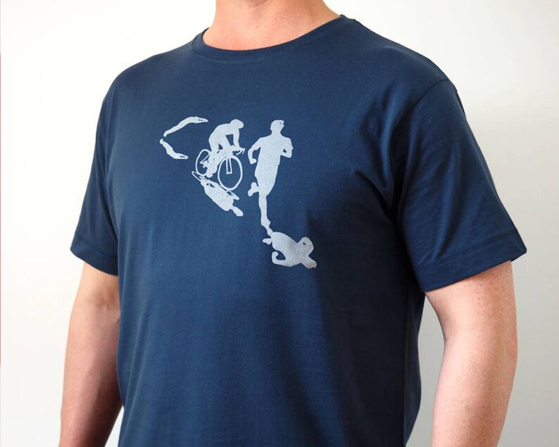 Triathlon men's T shirt in blue, triathlon gift, triathlon tshirt, triathlon gift, triathlete gift, father's day image 2