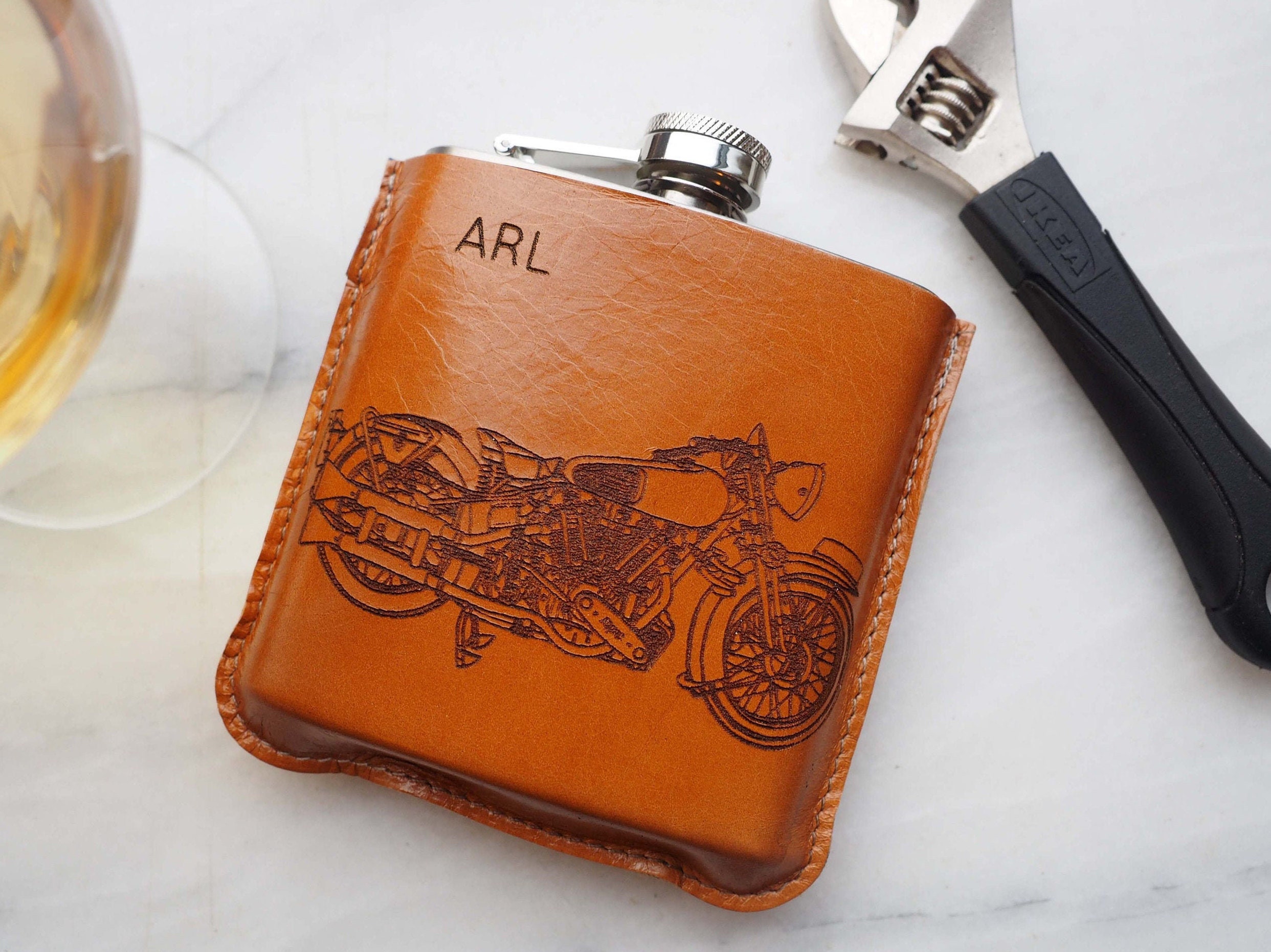 Personalized Motorbike Hip Flask with gift box, motorcycle gift, biker gift, gift for him, Brough, man gift, motorbike gift