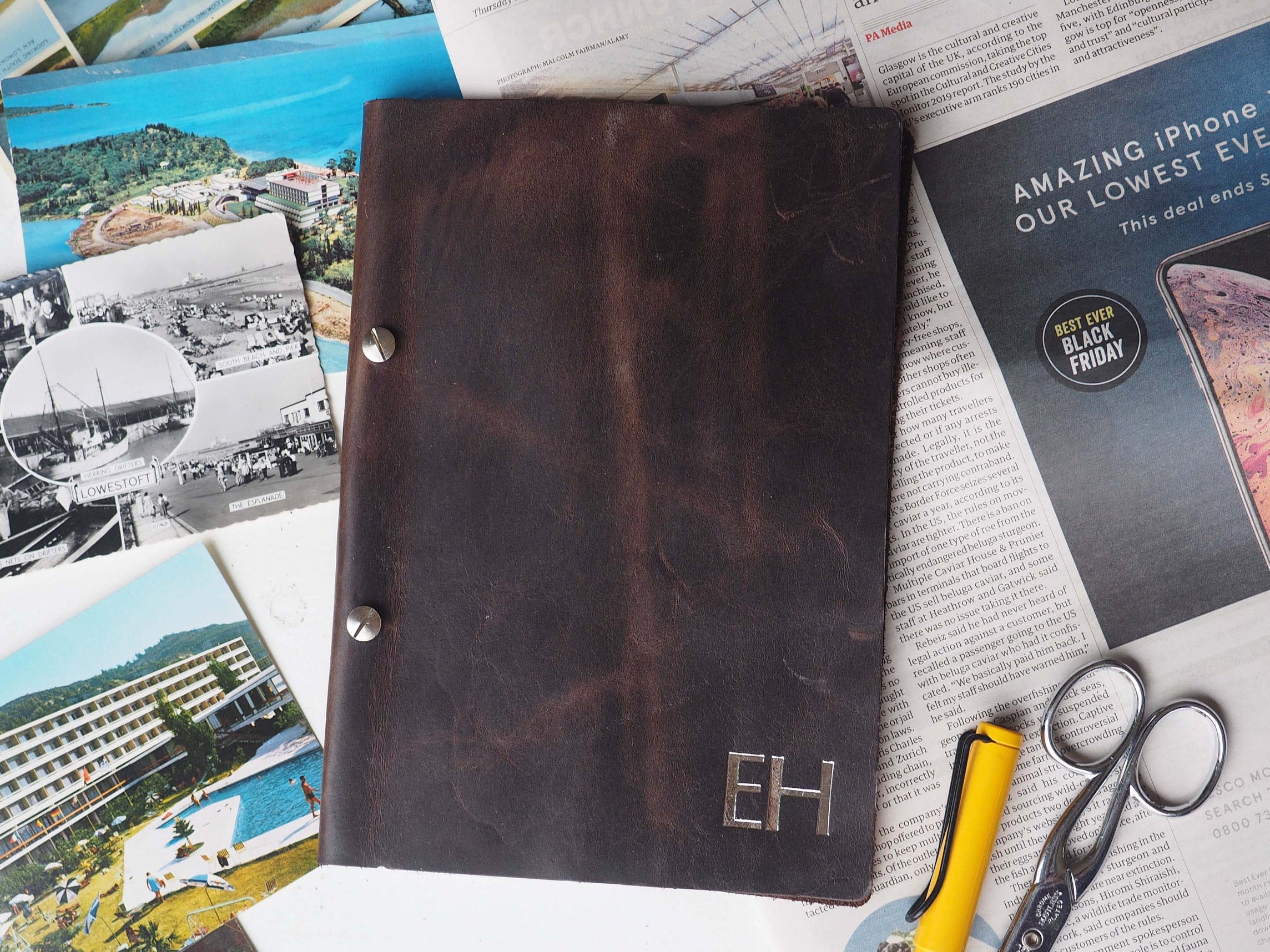 Carnet de Notes Personnalisé en Cuir A5, Bloc-Notes Relié Monogramme Gaufré