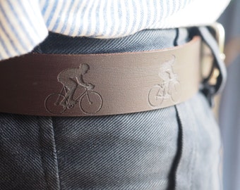 Engraved Cyclists Brown Leather Belt, Bike Gifts, cycling gift, handmade leather belt, cyclists gift, bicycle gift, father's day gift