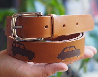 Engraved Leather Car Belt: Classic Vehicle Gift, Christmas belt gift, Christmas car gift