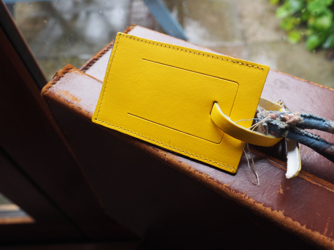 Yellow leather luggage tag hello sunshine tag leather gift Etsy Polska