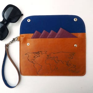 Cartera de viaje familiar de cuero personalizada con mapa del mundo, regalo de cuero, regalo de viaje, porta pasaporte, estuche para pasaporte, regalo de viaje imagen 4