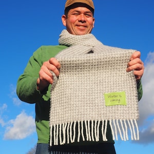 Personalised message extra long grey wool scarf, gift for him, personalized scarf, cosy scarf, Personalised scarf, custom scarf