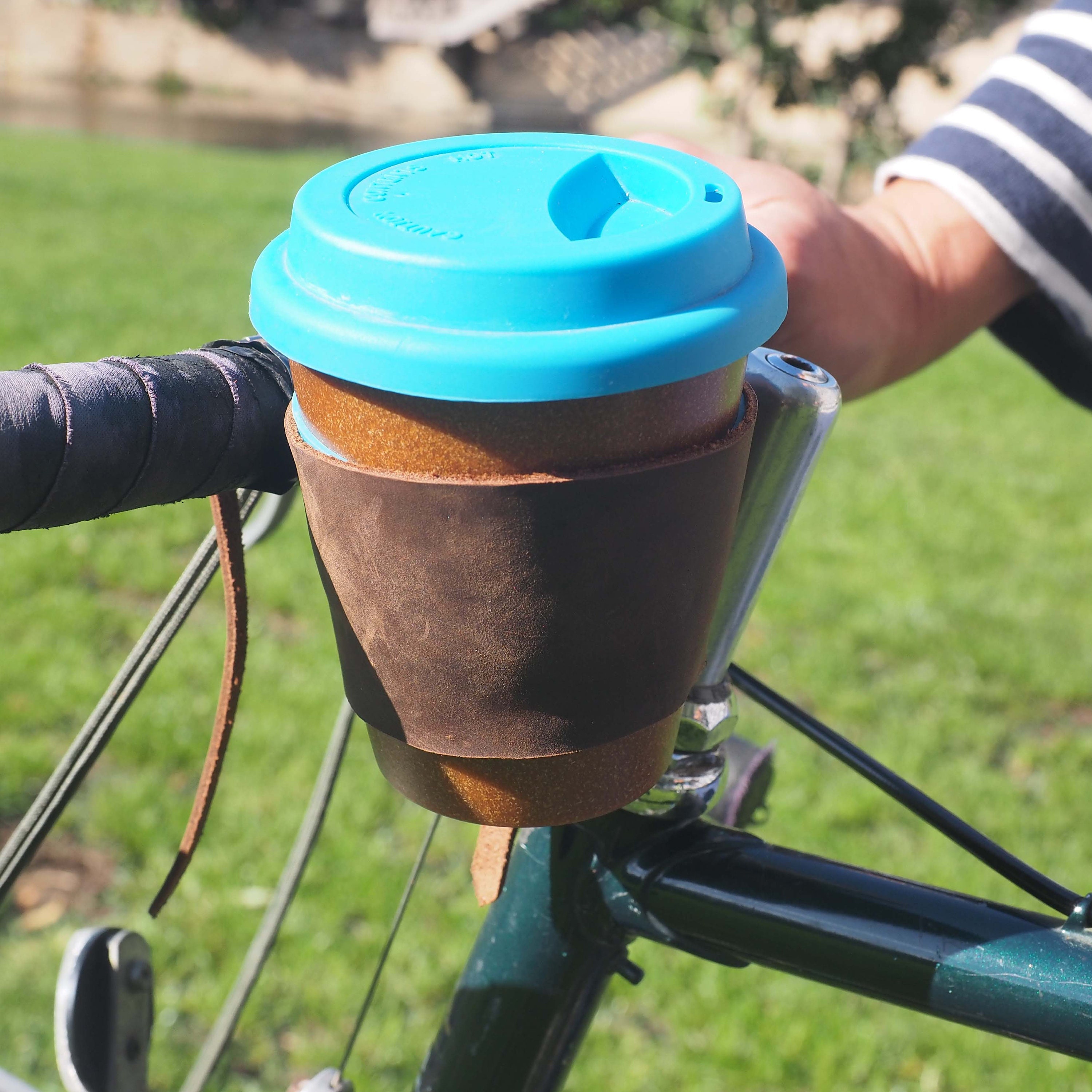 Personalized Leather Bike Coffee Cup Holder With Reusable Cup. Etsy UK