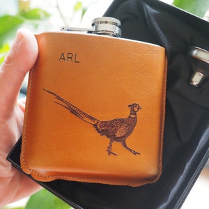 Pheasant hip flask, hunting gift, pheasant gift, man gift, gift for man, Father's day hip flask, Father's day gift image 1