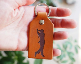 Golfing leather key ring, key fob, key chain, personalised, custom golf, golf gift, golfer gift, Father's day gift