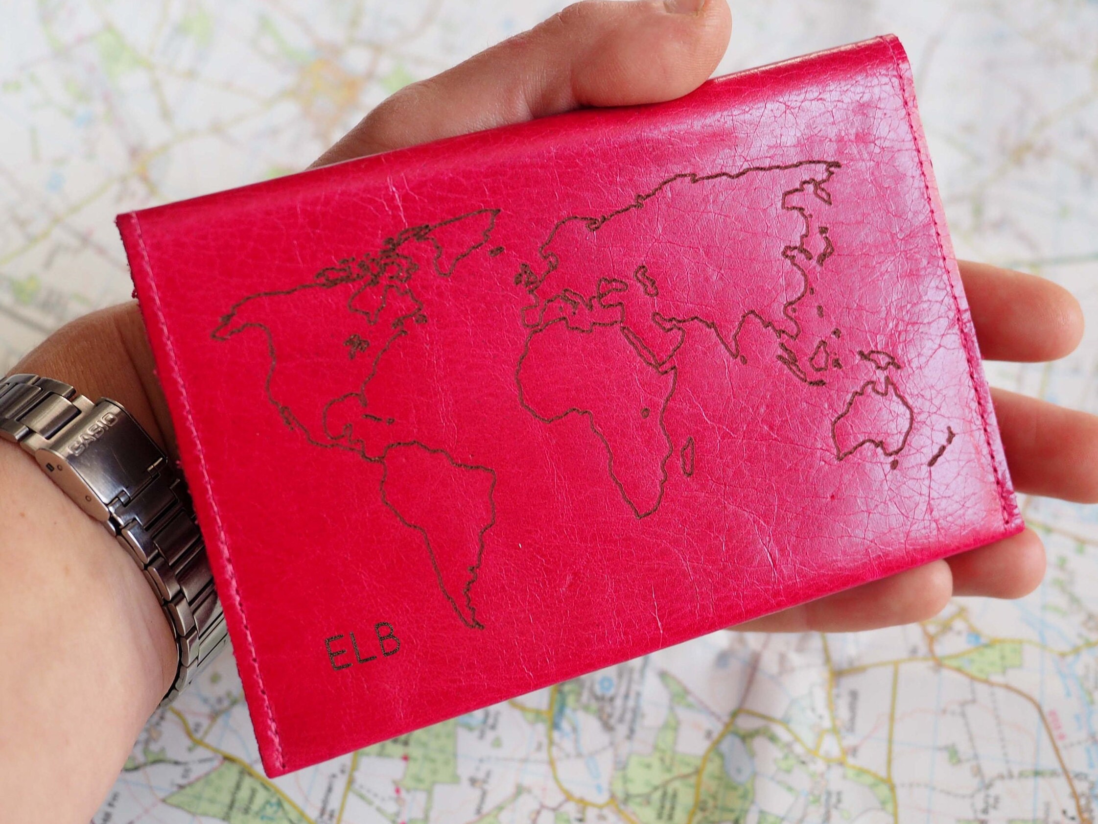 Personalised World Map Leather Passport Holder Gold Monogram - Etsy UK