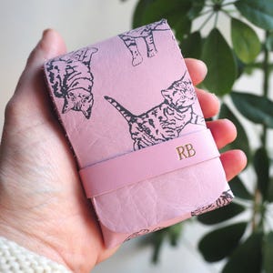 Personalized Pink Leather Playing Card Case: Handmade Kitten Christmas Gift
