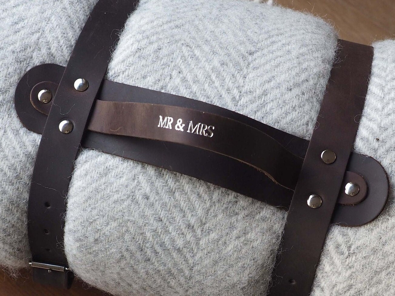 Personalised Leather Picnic Blanket Strap Third Wedding Etsy