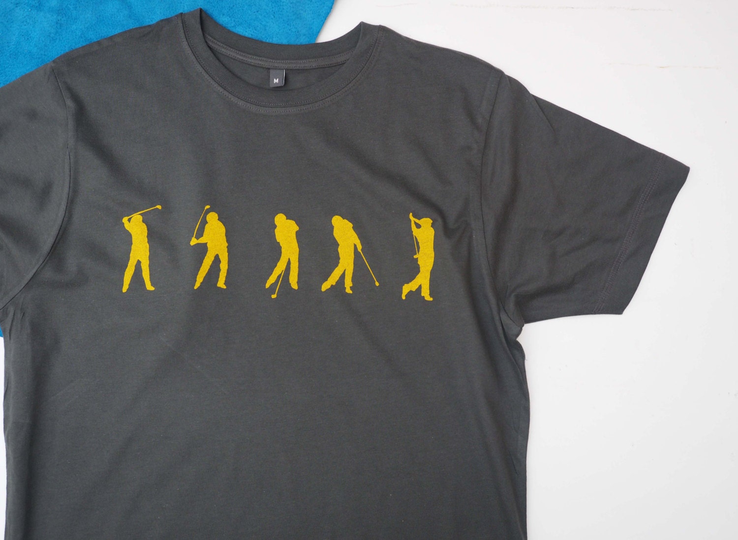 Image of Golf Print T Shirt in Yellow On Charcoal, Gift