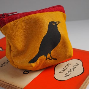 Small Blackbird Purse, handmade from a soft yellow leather, leather gift, gift for her, coin pouch, coin wallet, mom gift, grandma gift image 2