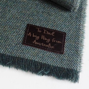 Personalised message lambs wool men's green scarf, gift for man, custom man scarf, personalise man scarf, wool gift, Father's Day image 4