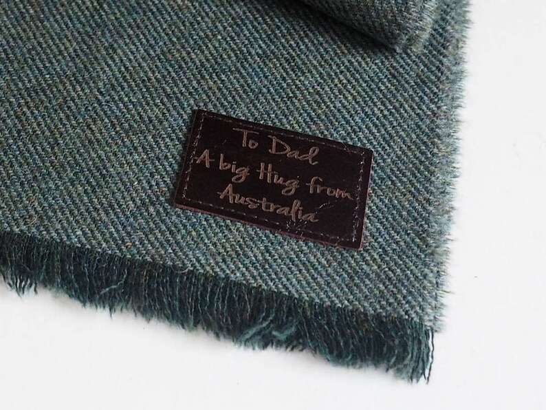 Personalised message lambs wool men's green scarf, gift for man, custom man scarf, personalise man scarf, wool gift, Father's Day image 4