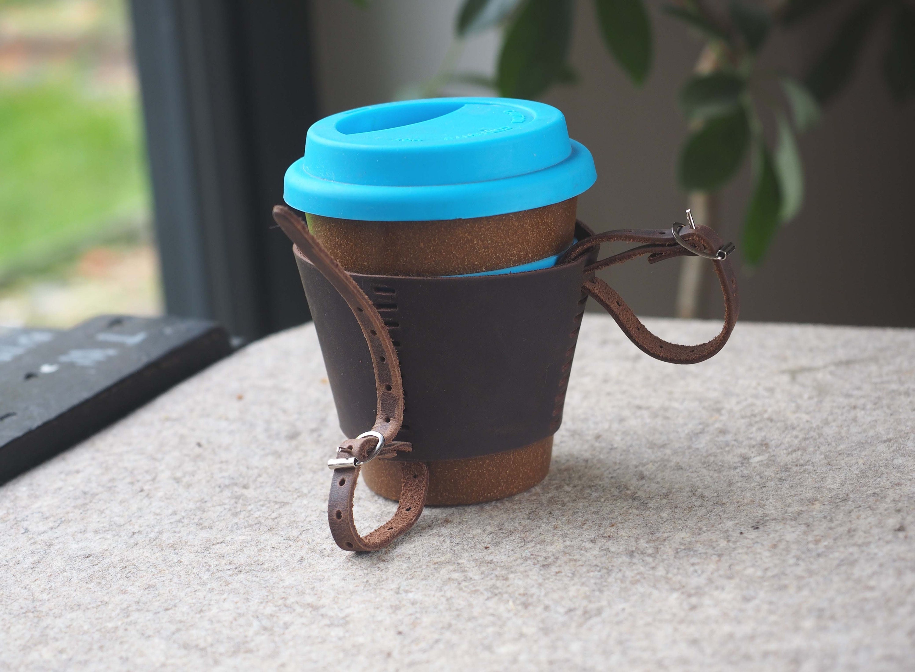 Personalized Leather Bike Coffee Cup Holder With Reusable Cup. Etsy UK