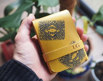 Personalized Leather Playing Card Case, Handmade Custard Cream Print