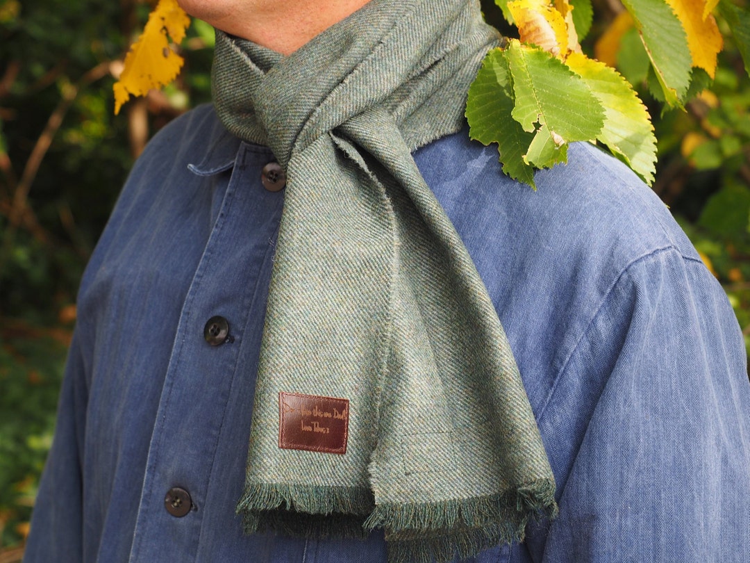 Personalised Message Lambs Wool Men's Green Scarf, Gift for Man, Custom