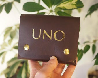 UNO card game leather carry case, Personalized leather card game case